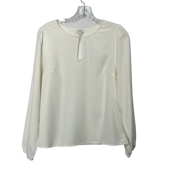 J Crew Long Sleeve Blouse Womens Medium Cream New Keyhole Neck New WOT - Picture 2 of 11
